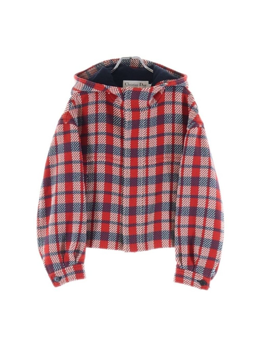Dior Plaid Hooded Jacket Zip Up Red